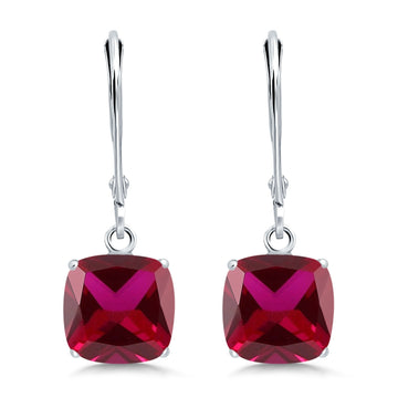 Cushion Cut Bridal Dangling Leverback Earrings Simulated Ruby CZ 925 Sterling Silver (3mm-10mm)